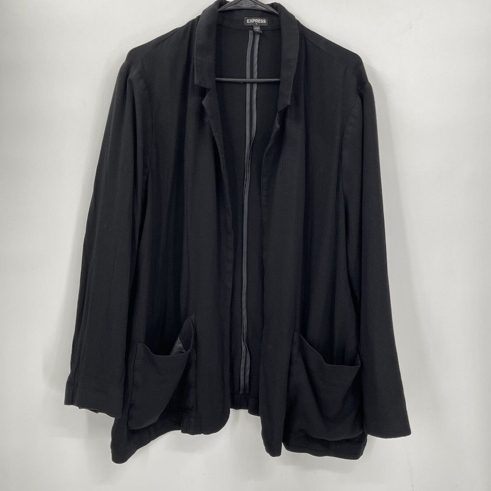Express XL Blazer Women Black‎ Open Front Relaxed Rayon Notched Lapel 70J4270